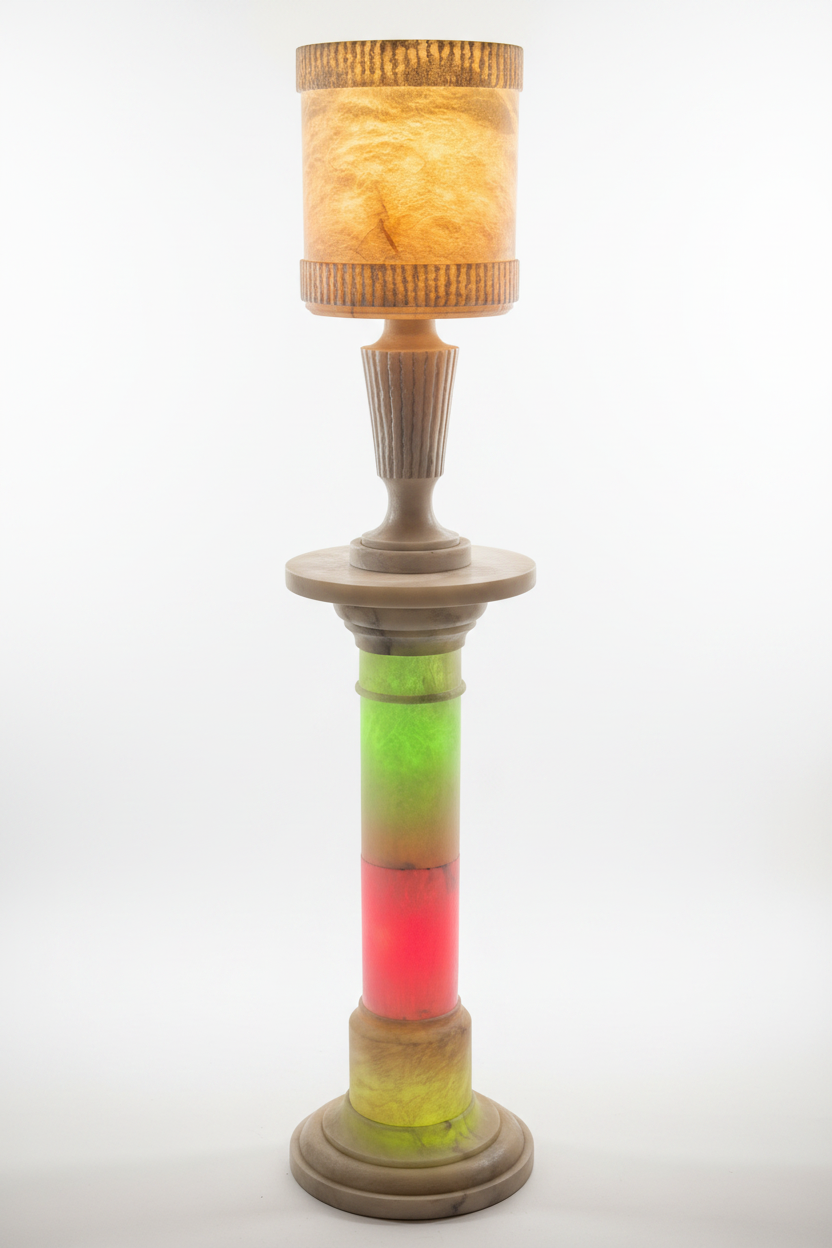 Columna de marbre encesa fons blanc